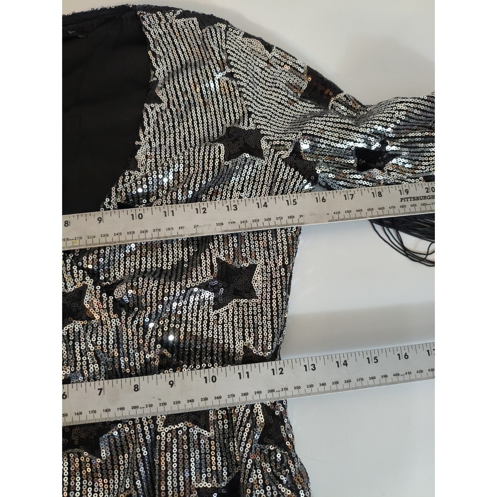 Nasty Gal V-neck Star Sequined Fringe body con long Sleeve Mini Dress Size 0 - Picture 5 of 9